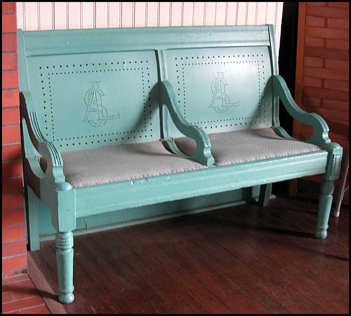 Bench at former Seaboard Air Line Railway depot in Elberton, Georgia