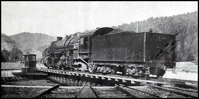 Clinchfield locomotive on turntable