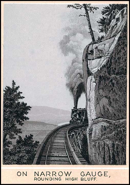 Train on trestle beside bluff