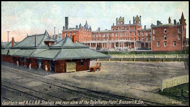 Oglethorpe Hotel and Southern and ACL passenger depot.
