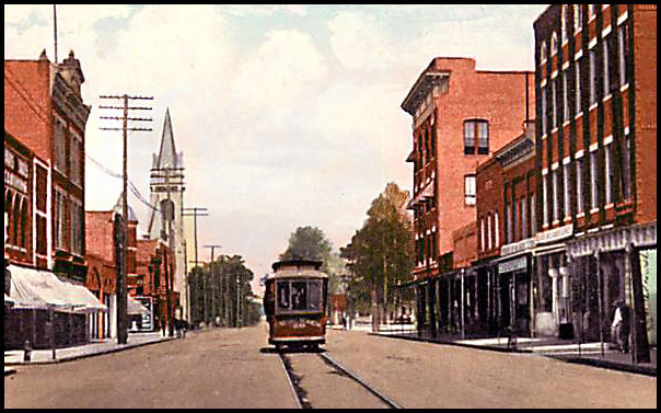 An old postcard shows a Valdosta streetcar on Patterson Street.