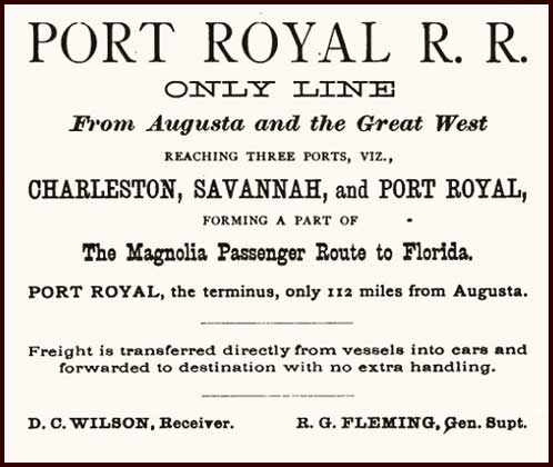 1878 advertisement for Port Royal Railroad