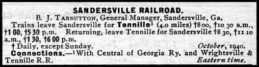 Sancersville Railroad, 1940 timetable