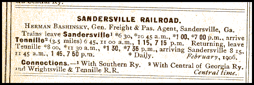 Sandersville RR listing in 1906 Official Guide